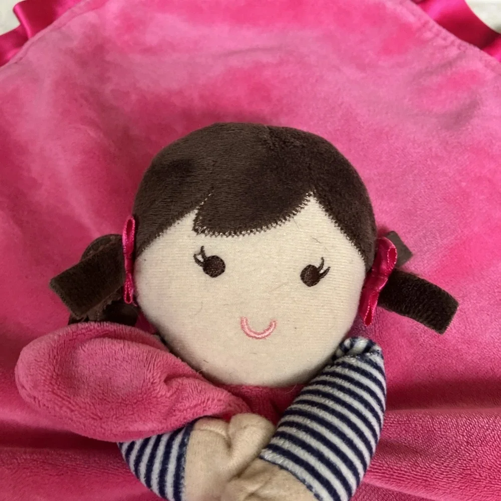 CARTER'S SECURITY BLANKET GIRL DOLLY HEAD LOVEY BROWN Braids I Love You